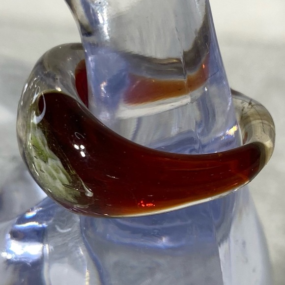 Vintage Art Glass Handmade Burgundy White Band Ring - Picture 2 of 11